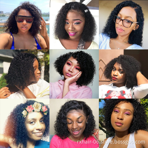 Top Quality HD Afro 3D Raw Perruque Mink Luvin Kinky Brazilian Silk Top Curly Bob Human Hair Curl Short Lace Frontal Wig